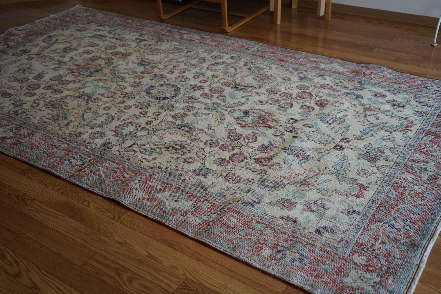 Türkiye Old Isparta Beige Cerulean Blue Floral 1970年代  303 × 160.5 cm No.TR25391