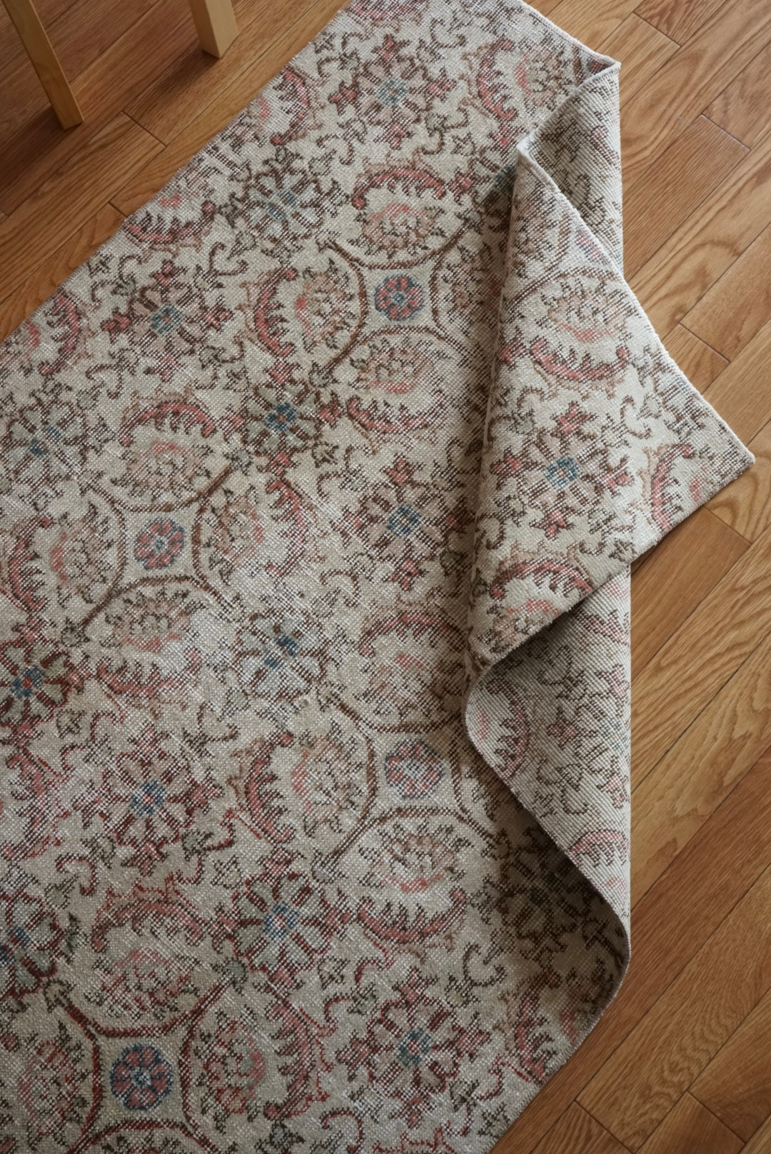 Türkiye Old Isparta Beige , Rose Pink , Botanical 1970年代 194 × 97 cm No.TR25452 / 国内送料無料