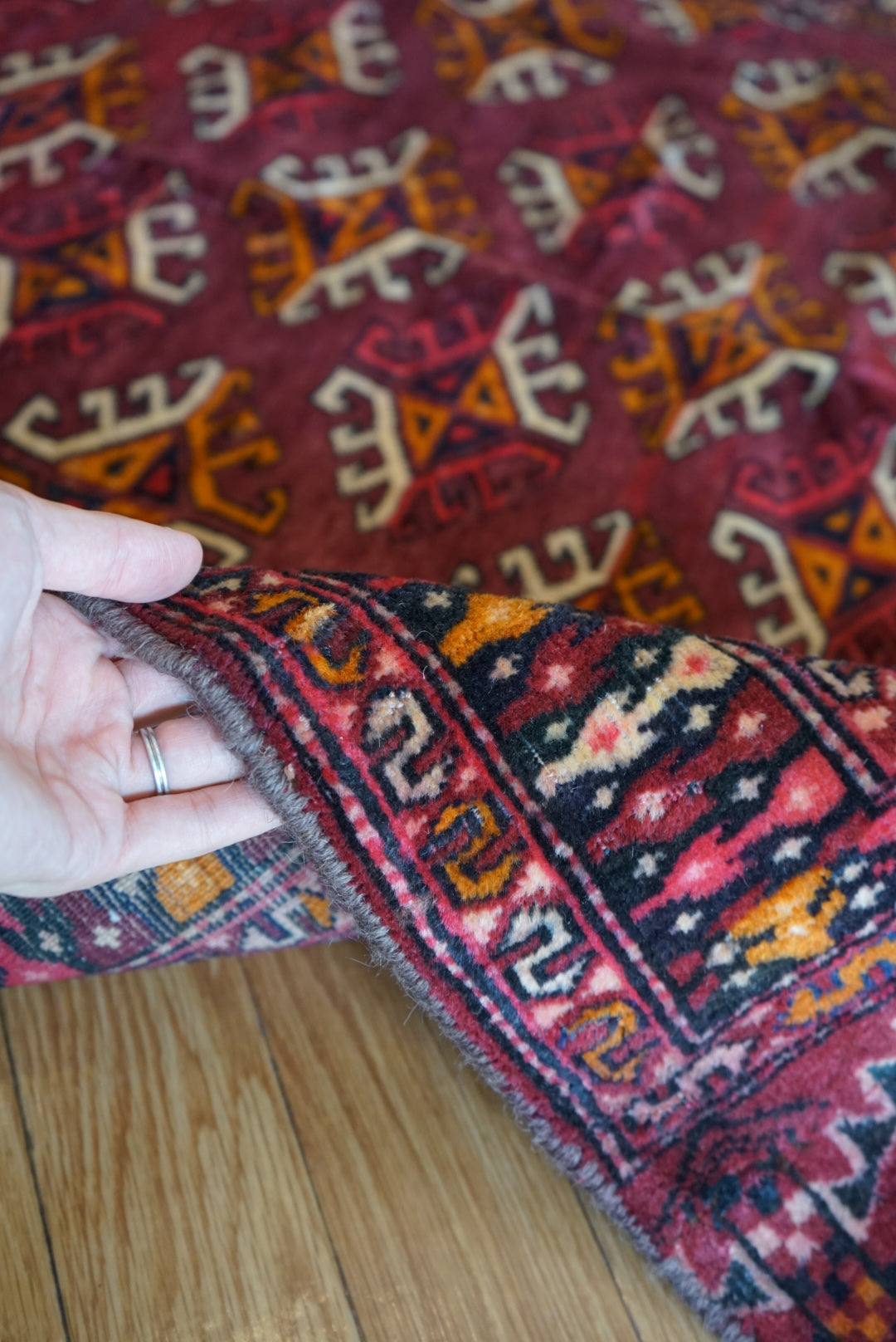 Afghanistan Old Turkmen Yamut Wine Red 1960年代 195 × 112 cm  No.AF2539 / 国内送料無料・羊毛手織り絨毯