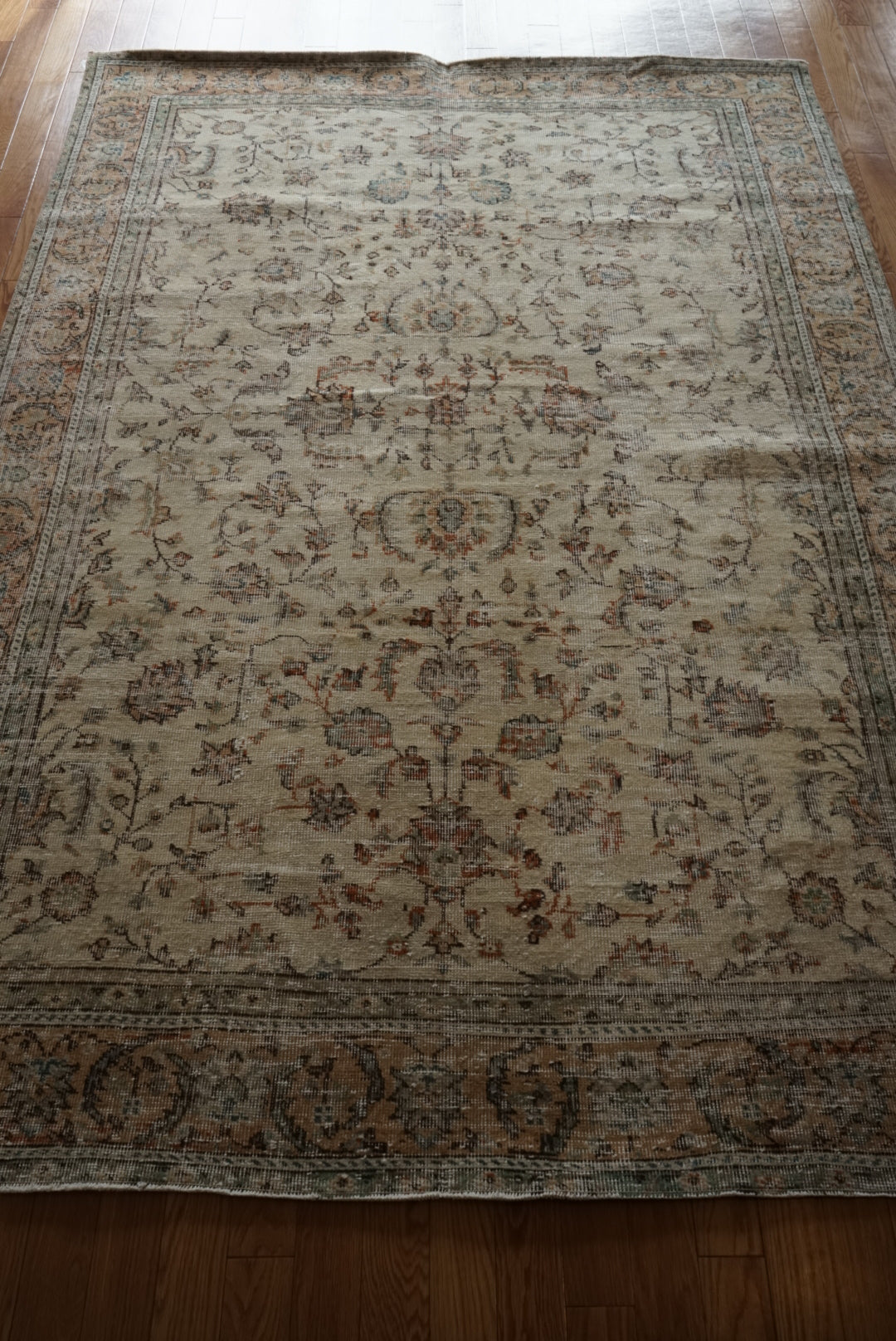 Türkiye Old Isparta Ivory , Orange Flower 1970年代 242 × 164.5 cm No.TR25504 / 国内送料無料