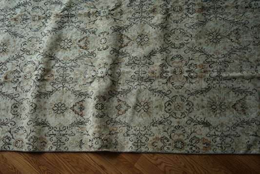 Türkiye Old Isparta Pale Blue , Gold Flower 1970年代 234 × 133 cm No.TR25516 / 国内送料無料・羊毛手織り絨毯