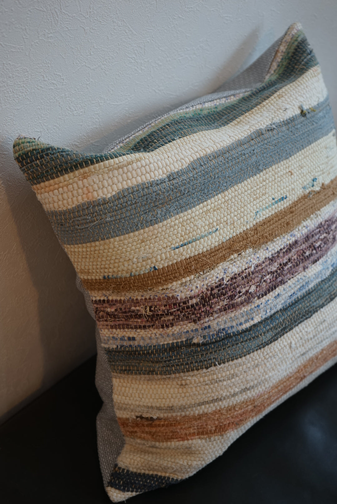 Türkiye Old Kilim Cushion Cover Stripe Mix Color Ivory , Blue 55 × 52 cm No.TR25399