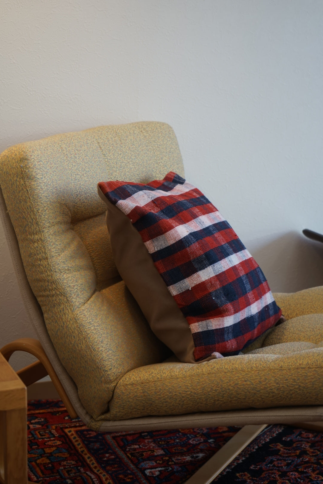 Türkiye Old Kilim Cushion Cover Checker Navy , Red , White 46 × 45 cm No.TR25395