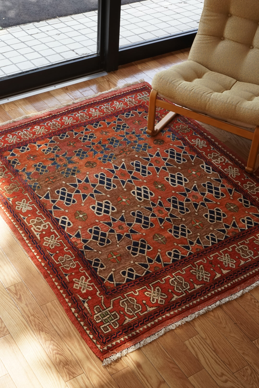 店頭販売 Afghanistan Vintage Baluch Orange Star 1980年代 153 × 124 cm  No.AF2531