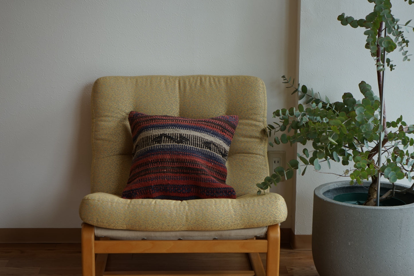 Türkiye Old Kilim Cushion Cover Red , Blue , White Stripe 40 × 40 cm No.TR25445