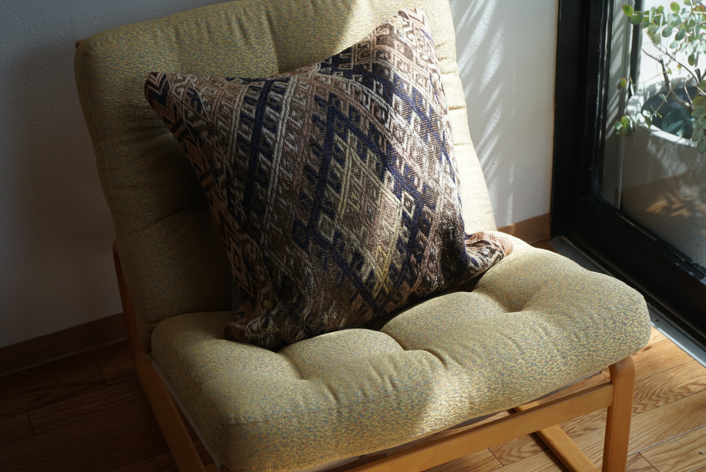 Türkiye Old Kilim Cushion Cover Brown , Beige , Navy Tribal Medallion 50 × 51 cm No.TR25356