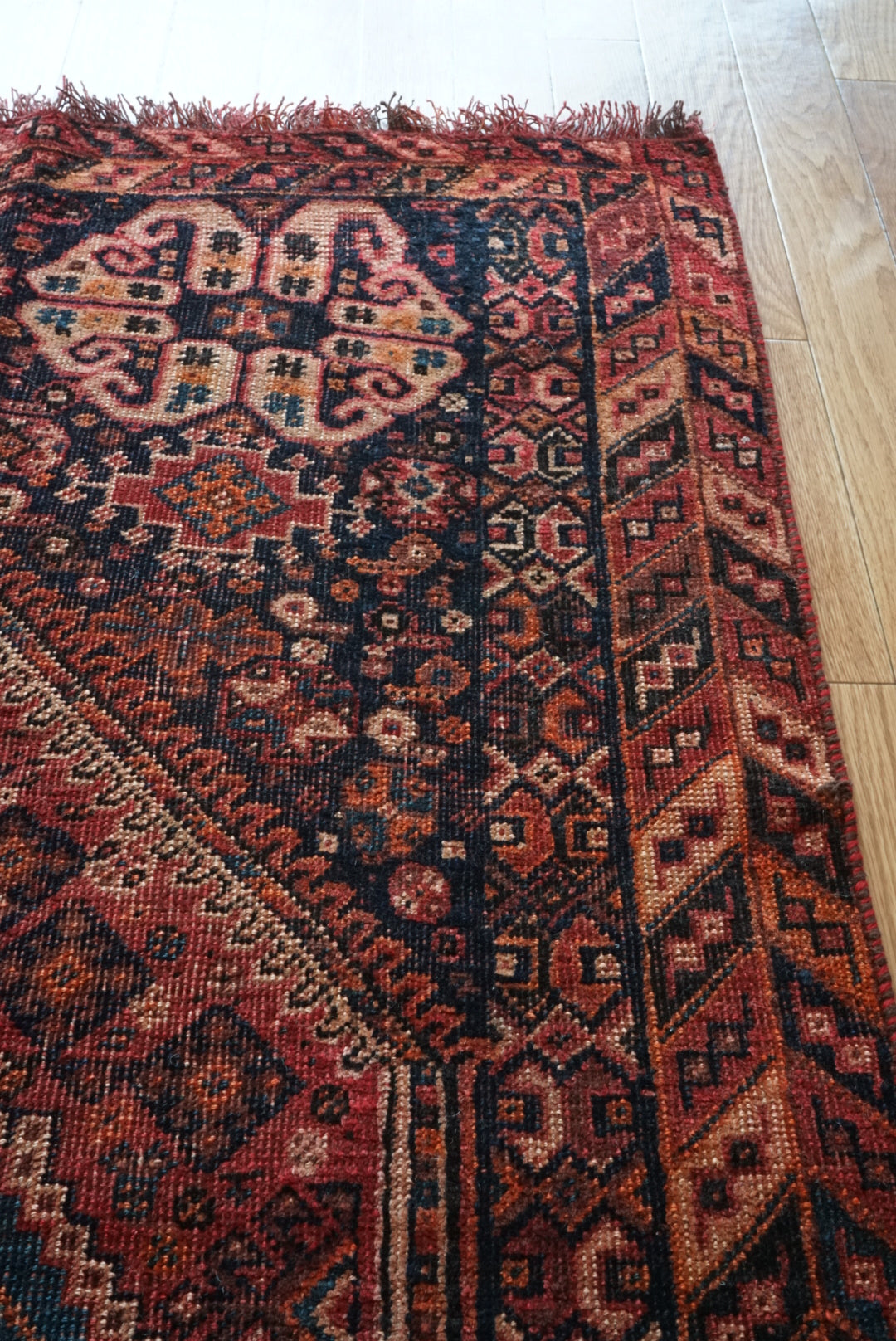 店頭販売 IRAN ANTIQUE SHIRAZ QASHQAI HEYBATLO 1880年代 235 × 148 cm / 国内送料無料・羊毛手織り絨毯