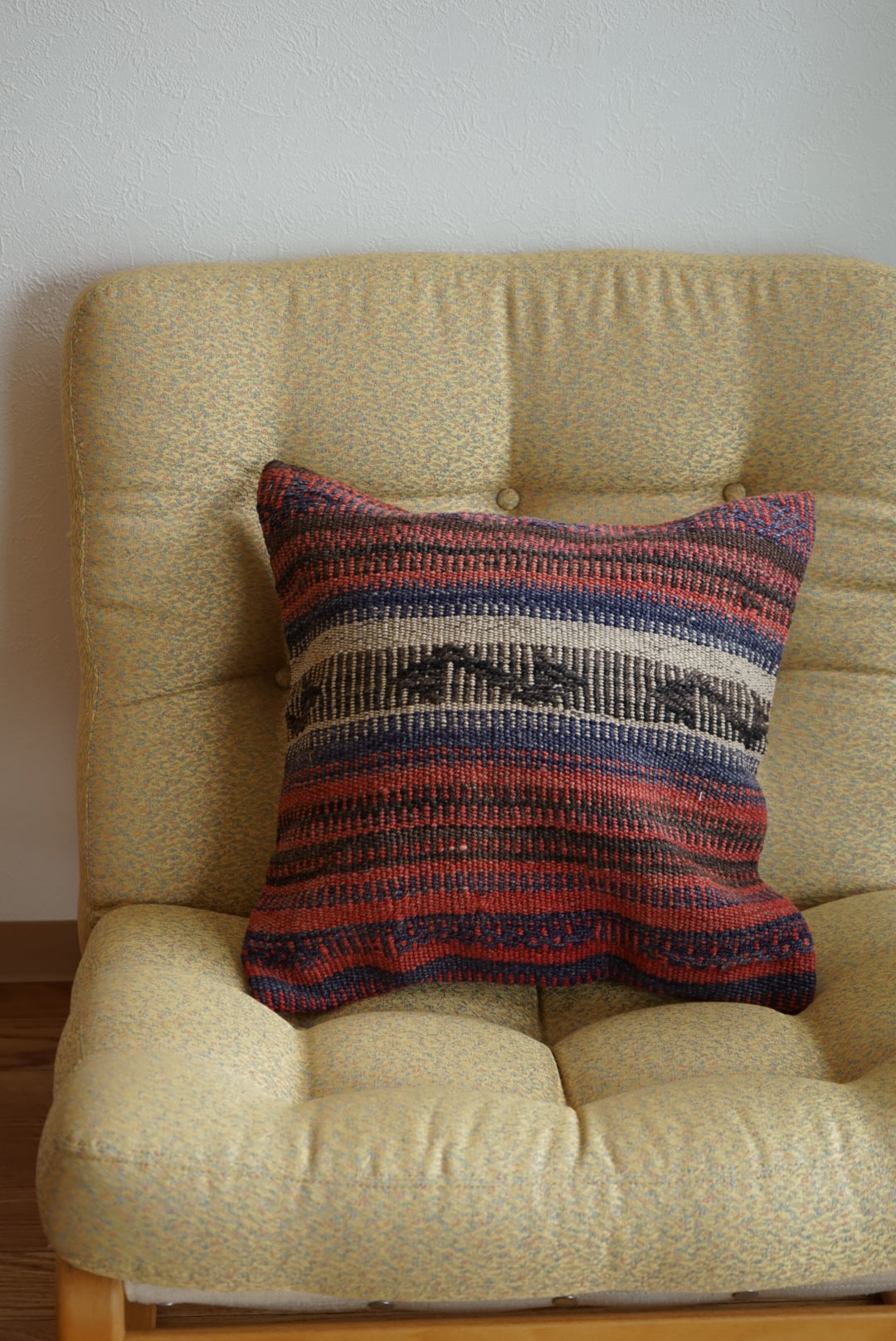 Türkiye Old Kilim Cushion Cover Red , Blue , White Stripe 40 × 40 cm No.TR25445
