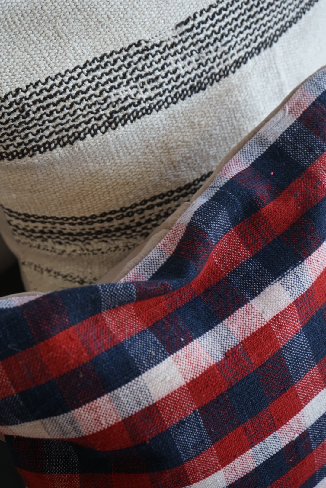 Türkiye Old Kilim Cushion Cover Checker Navy , Red , White 46 × 45 cm No.TR25395