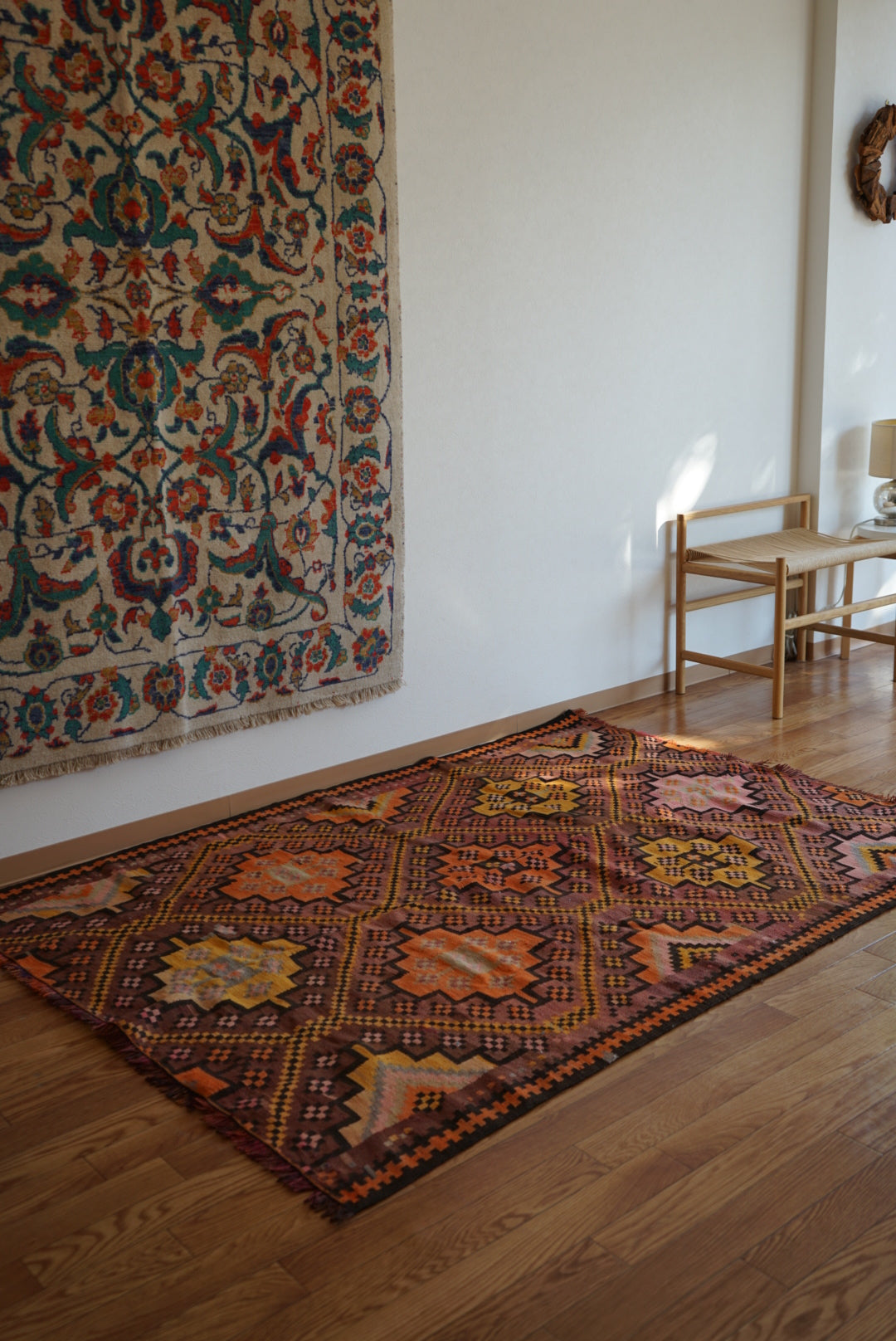 Türkiye Old Kilim Kars Tribal Design Purple 1970年代 180.5 × 135 cm No.TR25548 / 国内送料無料・羊毛手織りキリム