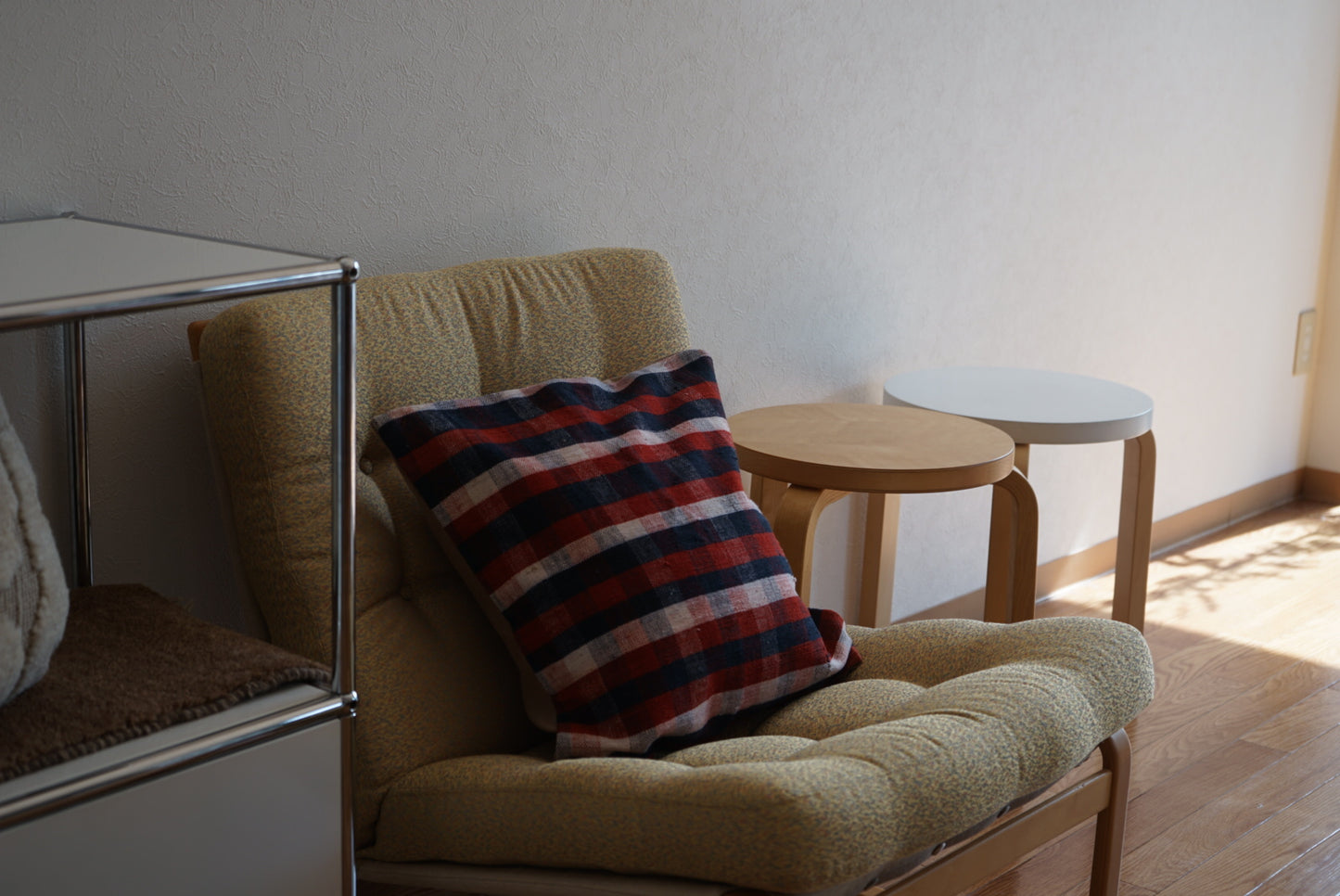 Türkiye Old Kilim Cushion Cover Checker Navy , Red , White 46 × 45 cm No.TR25395