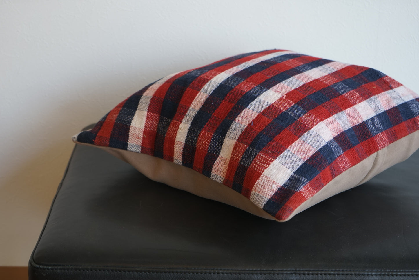Türkiye Old Kilim Cushion Cover Checker Navy , Red , White 46 × 45 cm No.TR25395