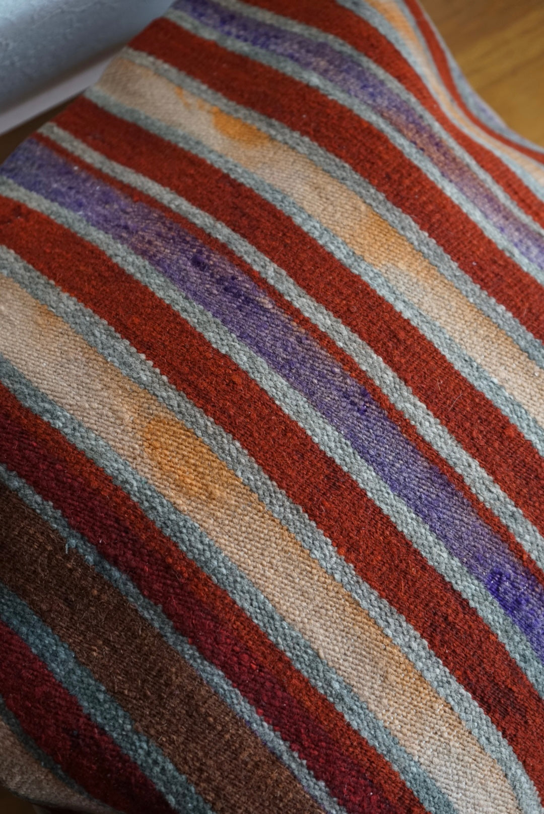 Türkiye Old Kilim Cushion Cover Mix Color Stripe Design 45 × 45 cm No.TR25535 / 送料無料・羊毛手織りキリム