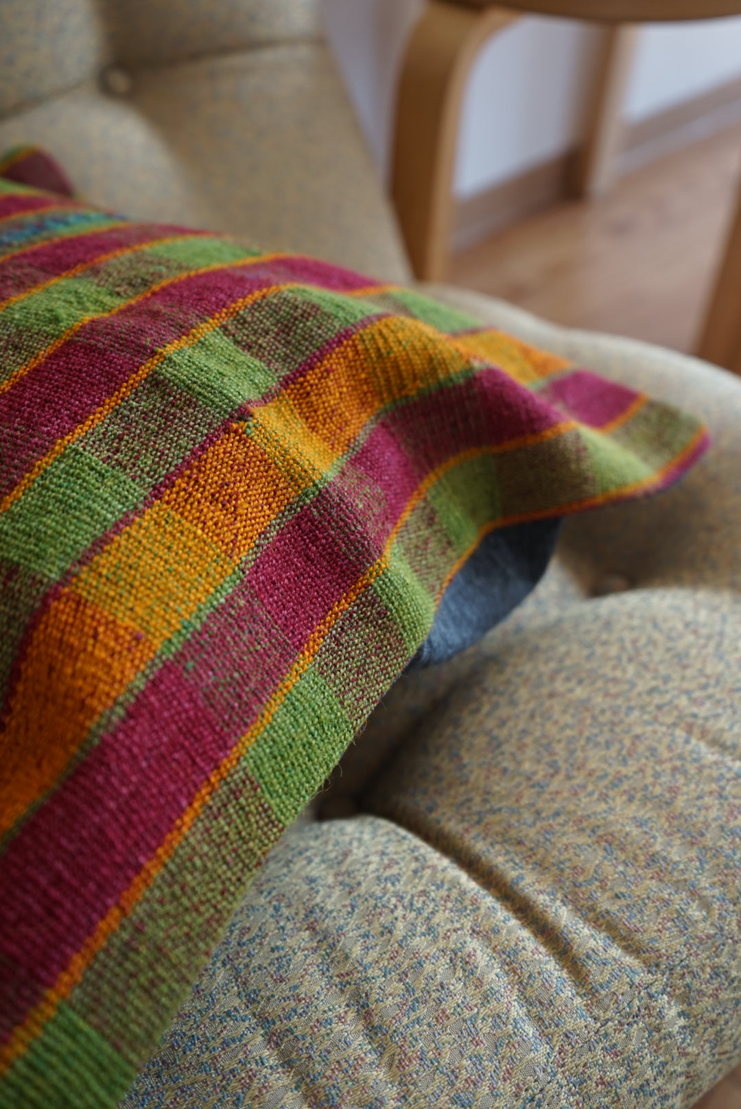 Türkiye Old Kilim Cushion Cover Checker Green , Yellow , Red 46 × 45 cm No.TR25396