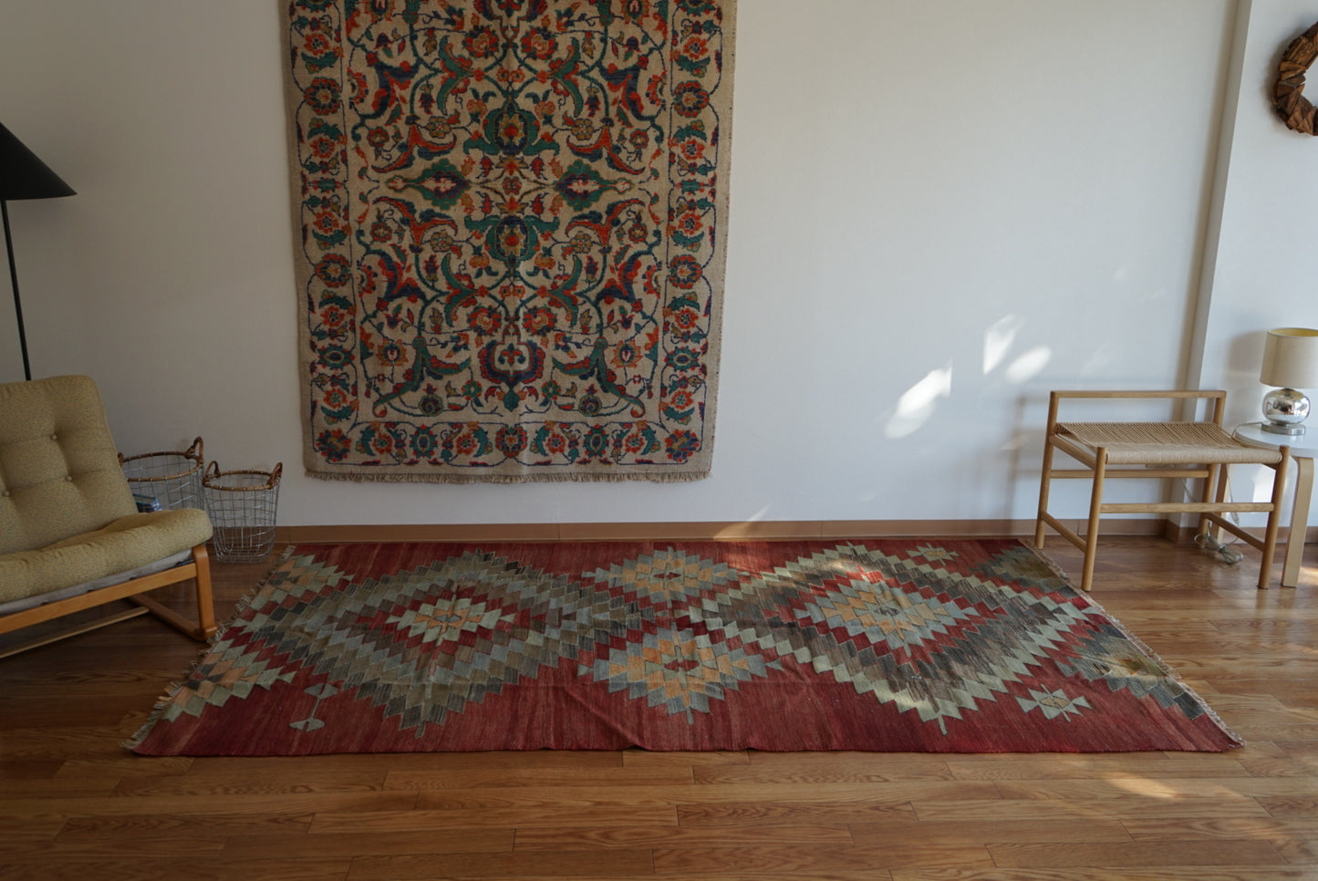 Türkiye Old Kilim Kars Earth Red Tribal Design 1970年代 251 × 137 cm No.TR25547 / 国内送料無料・羊毛手織りキリム