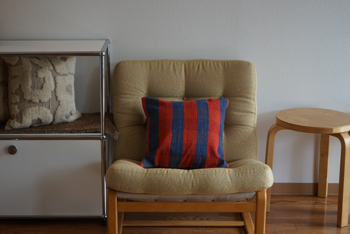 Türkiye Old Kilim Cushion Cover Red , Blue CheckerStripe 40 × 40 cm No.TR25363