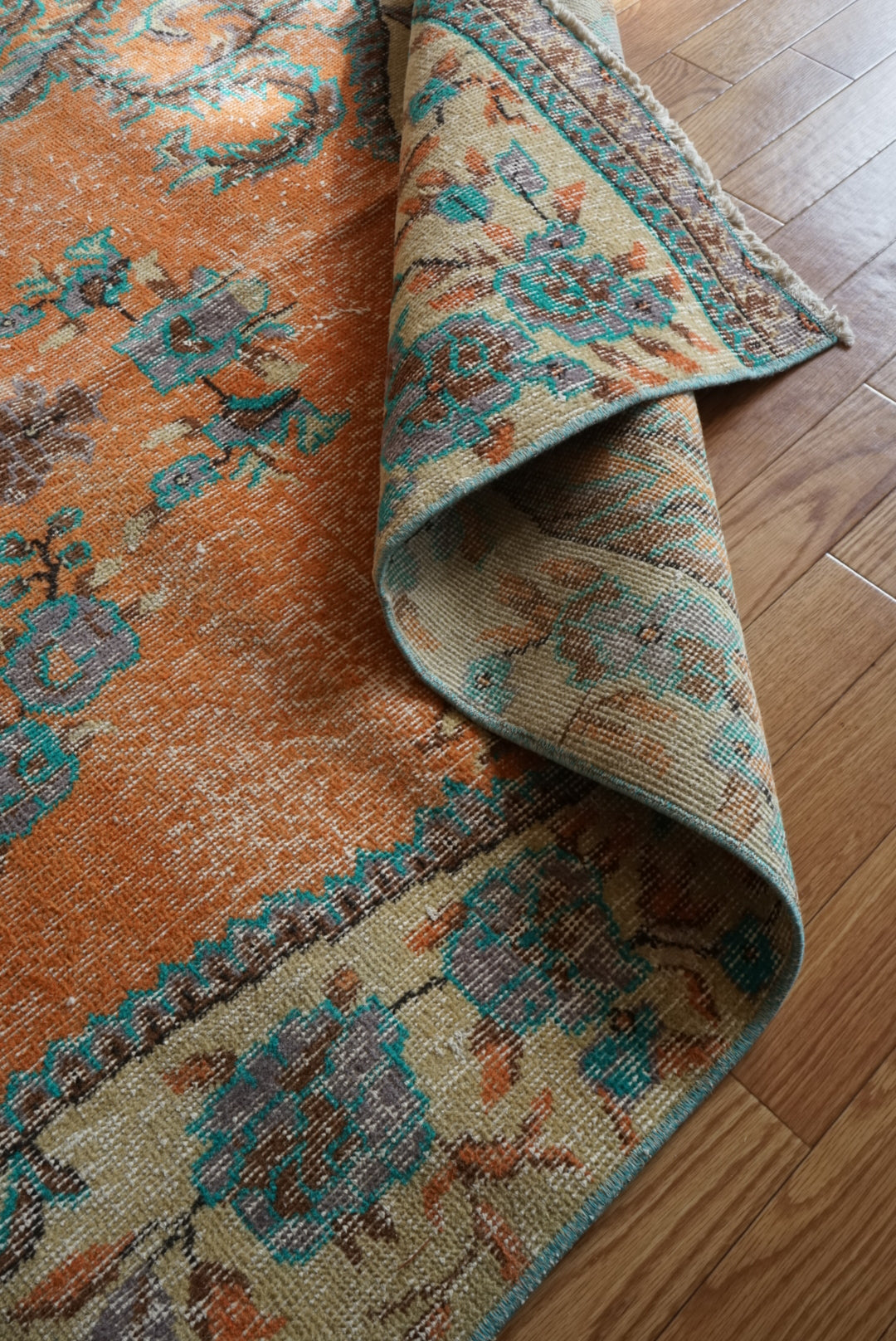 Türkiye Old Isparta Orange , Beige , Blue 1970年代 278 × 130.5 cm No.TR25503 / 国内送料無料