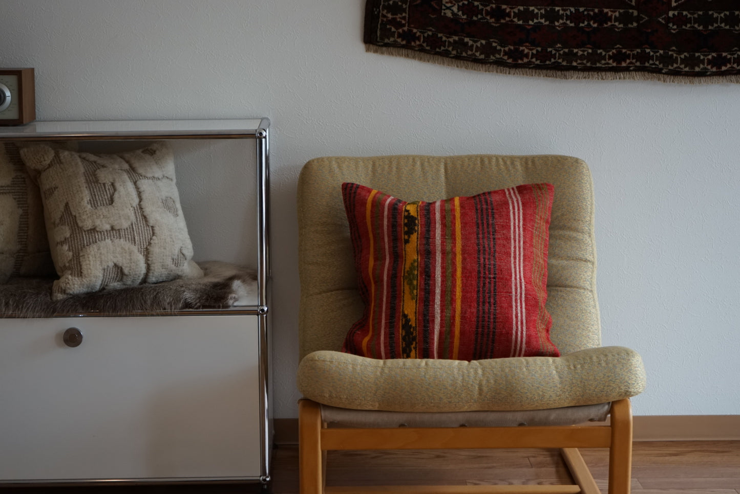 Türkiye Old Kilim Cushion Cover Mix Color Stripe Tribal Design 45 × 45 cm No.TR25529 / 国内送料無料・羊毛手織りキリム