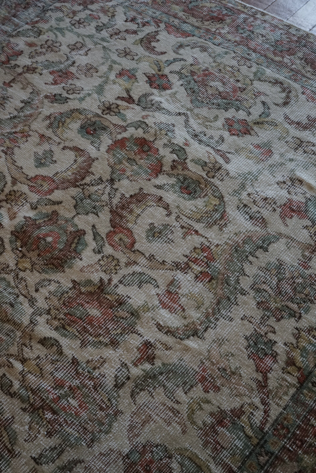 Türkiye Old Isparta Medallion Beige , Green , Rose Red 1960年代 231 × 165 cm No.TR25477 / 国内送料無料