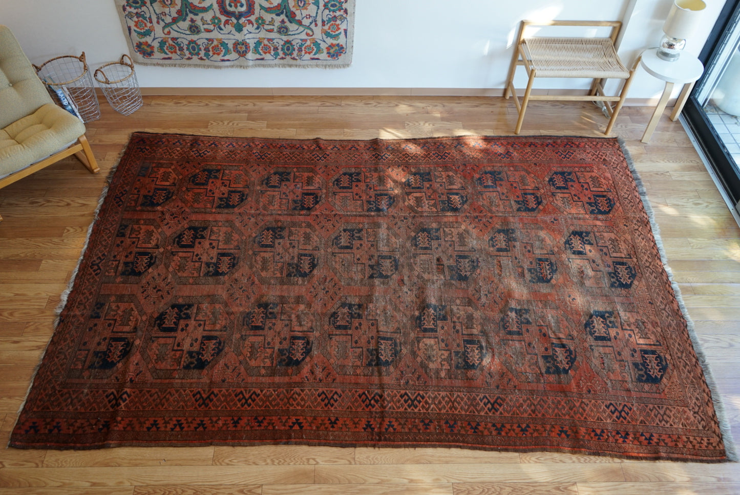 店頭販売 Afghanistan Old Turkmen Slaiman Brick Red 1900年代 301 × 202 cm  No.AF2540 / 国内送料無料・羊毛手織り絨毯
