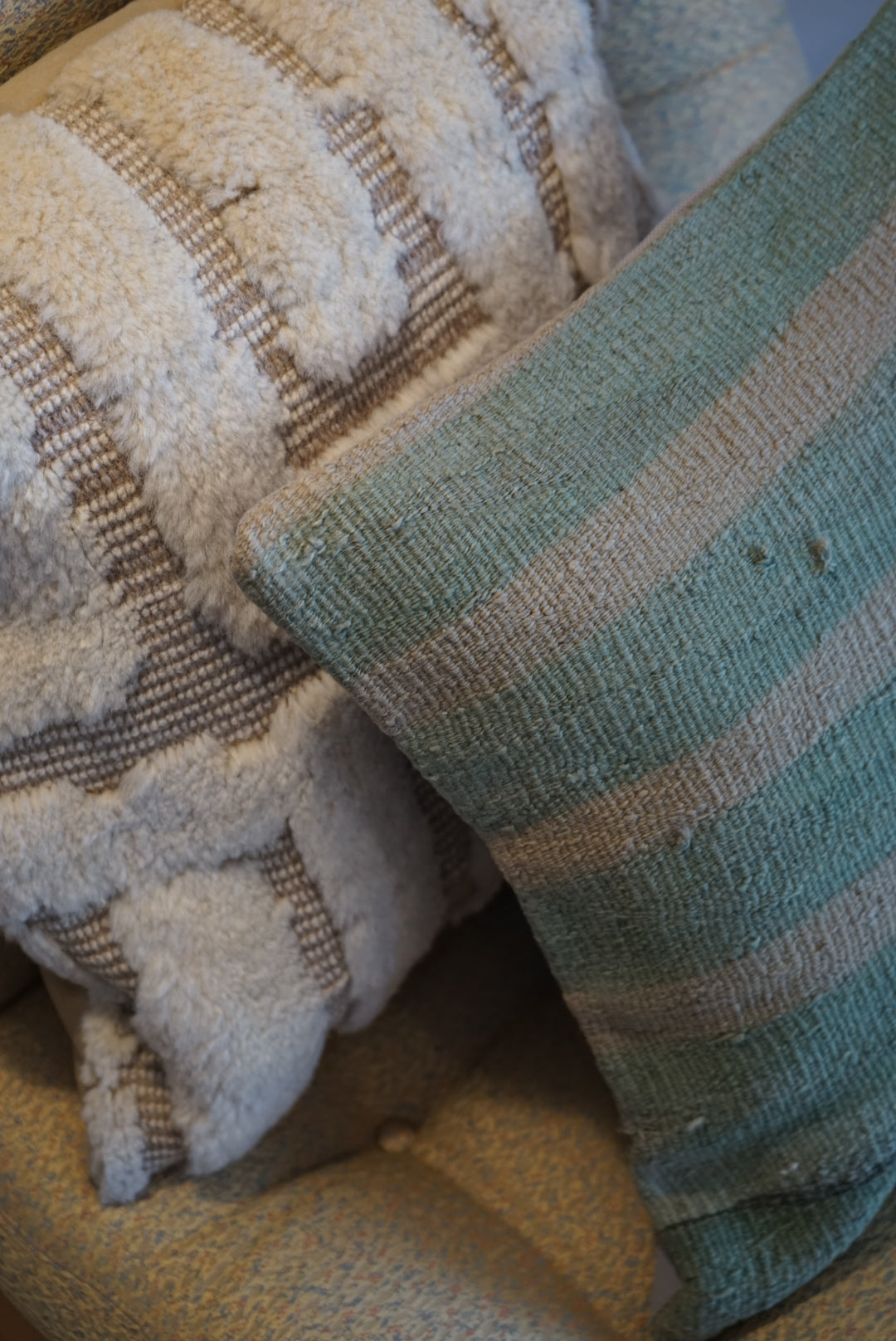 Türkiye Old Kilim Cushion Cover Green , Beige Stripe 40 × 40 cm No.TR25364