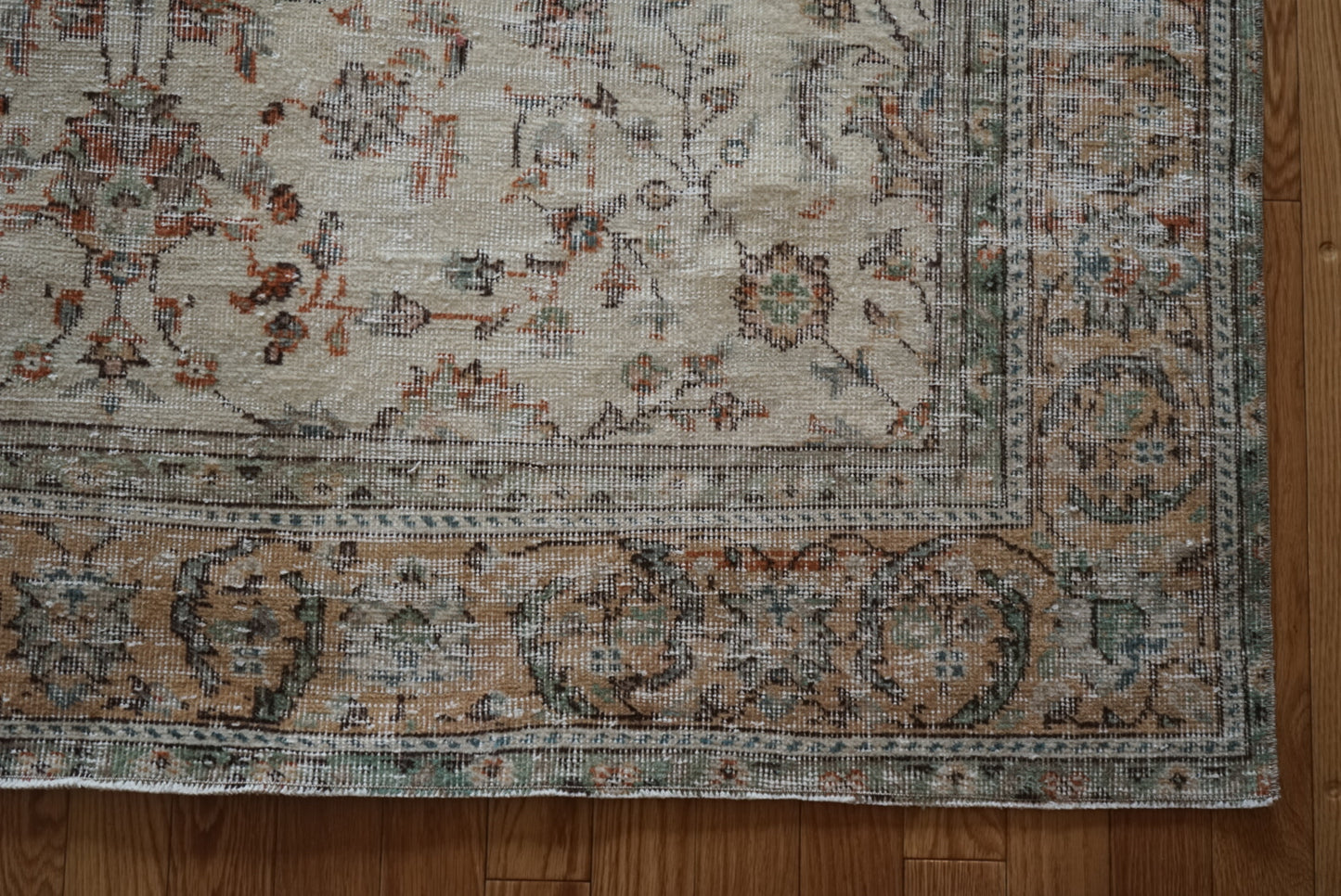 Türkiye Old Isparta Ivory , Orange Flower 1970年代 242 × 164.5 cm No.TR25504 / 国内送料無料