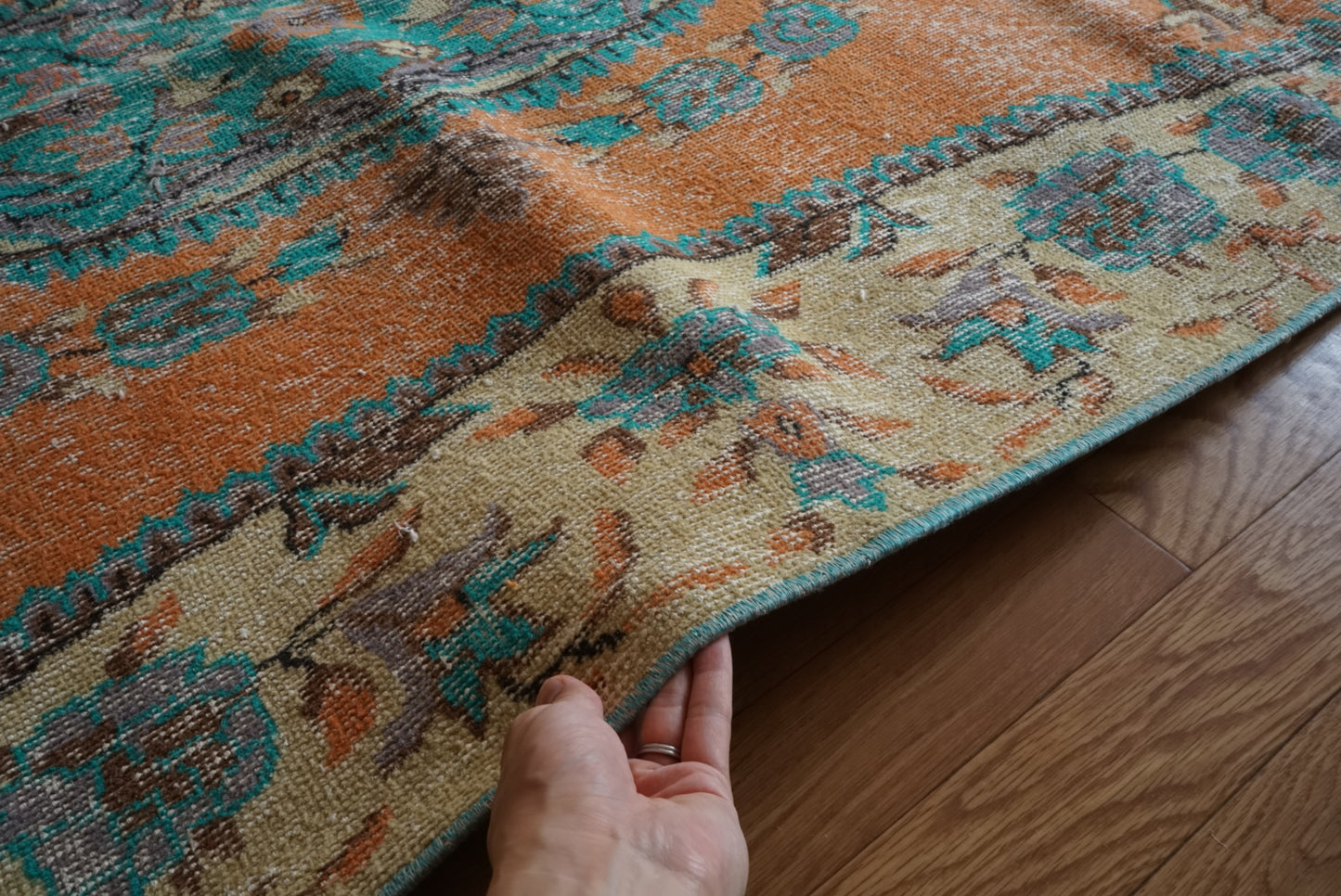 Türkiye Old Isparta Orange , Beige , Blue 1970年代 278 × 130.5 cm No.TR25503 / 国内送料無料