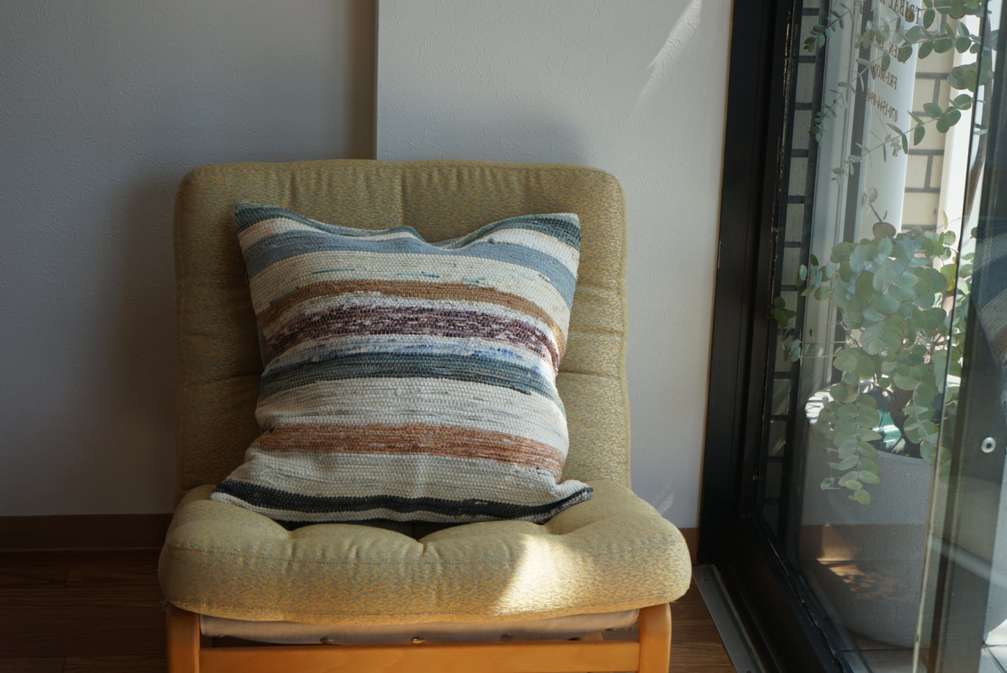 Türkiye Old Kilim Cushion Cover Stripe Mix Color Ivory , Blue 55 × 52 cm No.TR25399