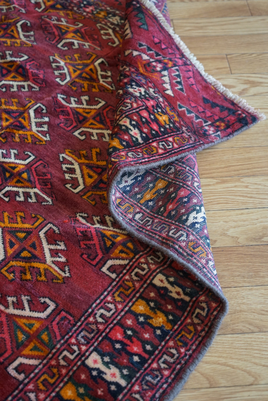 Afghanistan Old Turkmen Yamut Wine Red 1960年代 195 × 112 cm  No.AF2539 / 国内送料無料・羊毛手織り絨毯