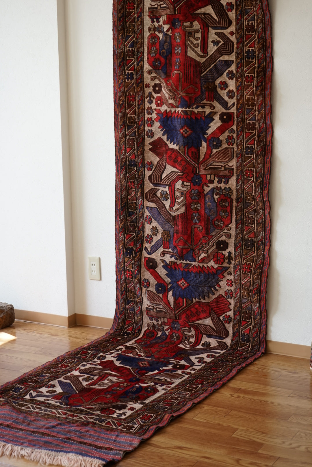 店頭販売 IRAN ANTIQUE QASHQAI SHIRAZ PHOENIX RUNNER 1860年代 320×80cm