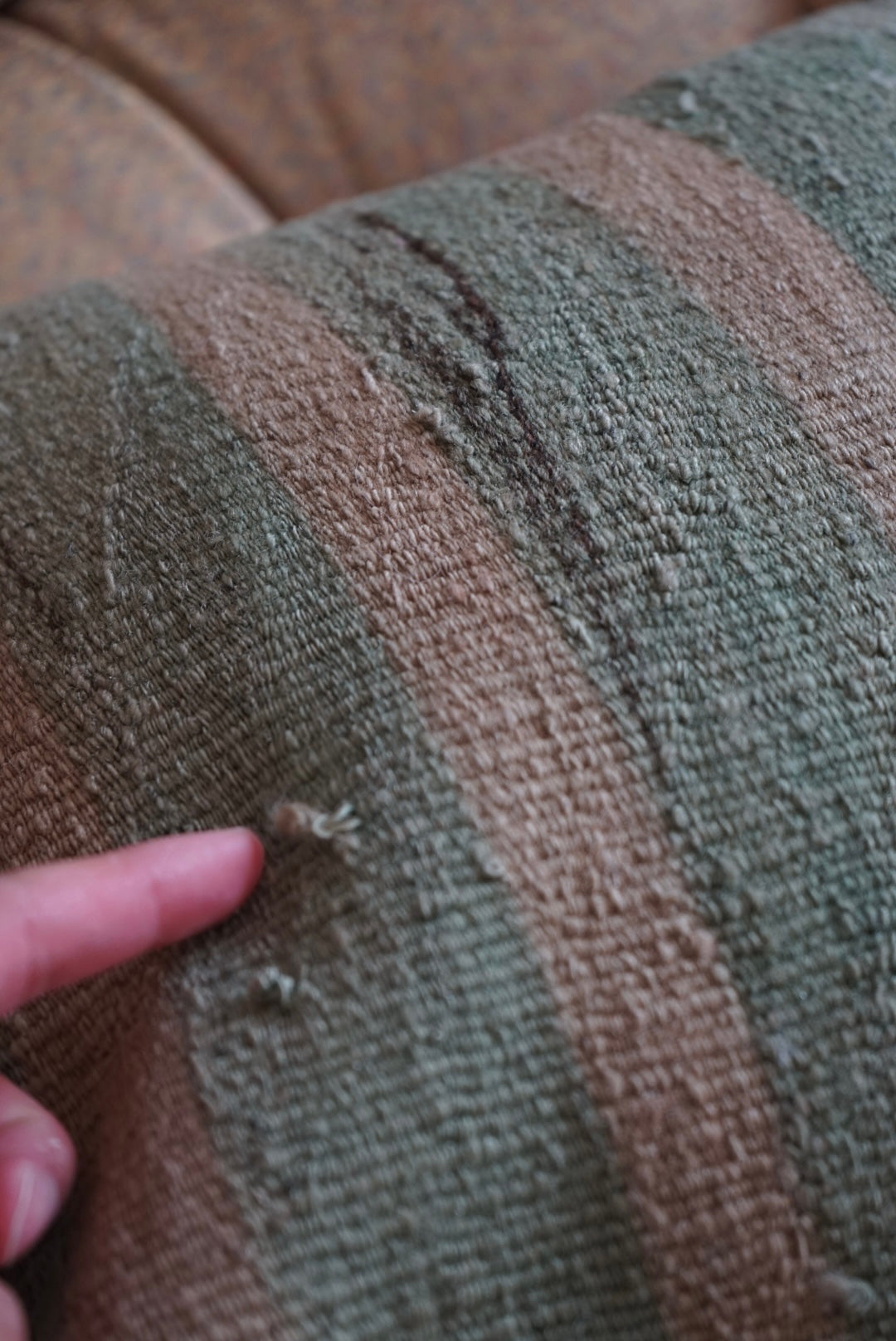 Türkiye Old Kilim Cushion Cover Green , Beige Stripe 40 × 40 cm No.TR25364