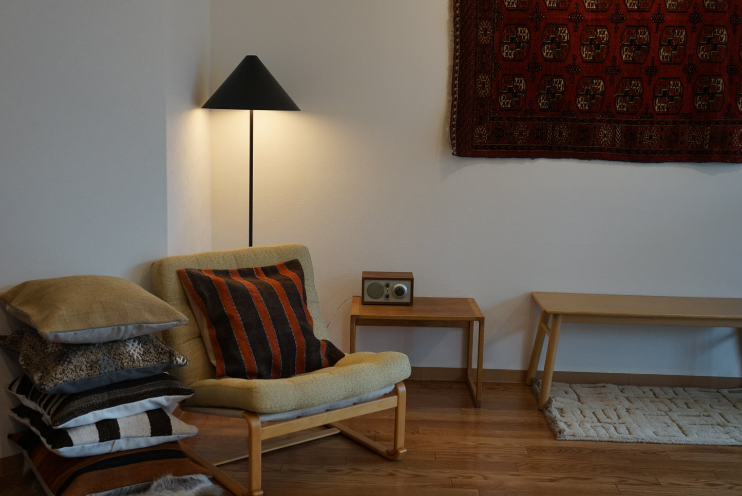 Türkiye Old Kilim Cushion Cover Brown , Orange Stripe Design 51 × 49 cm No.TR25568 / 送料無料・羊毛手織りキリム