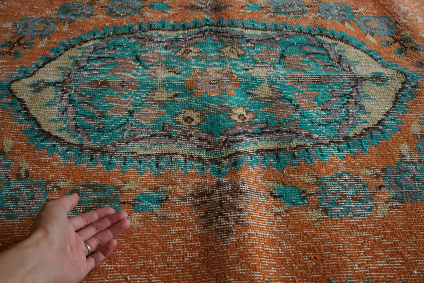 Türkiye Old Isparta Orange , Beige , Blue 1970年代 278 × 130.5 cm No.TR25503 / 国内送料無料