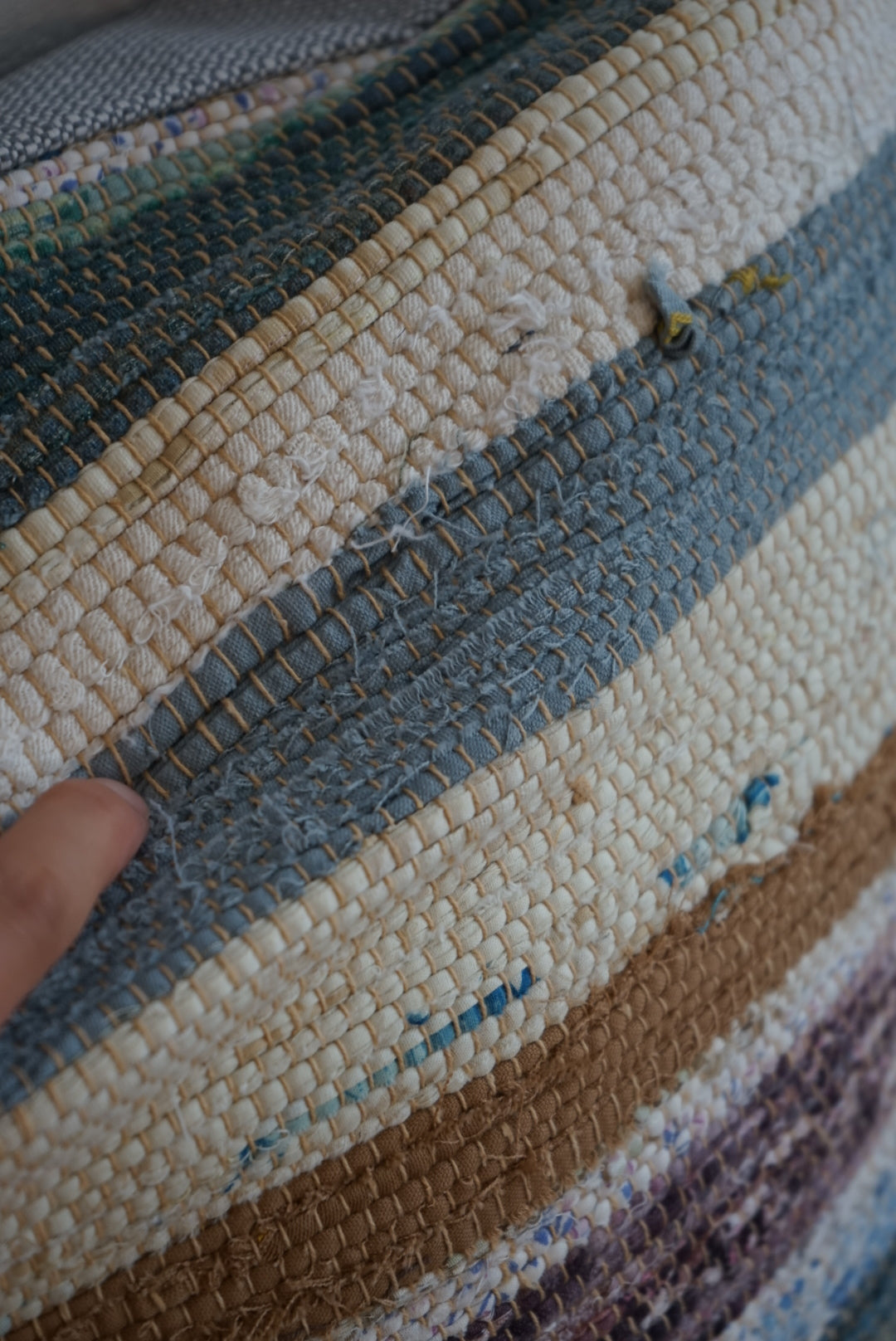 Türkiye Old Kilim Cushion Cover Stripe Mix Color Ivory , Blue 55 × 52 cm No.TR25399