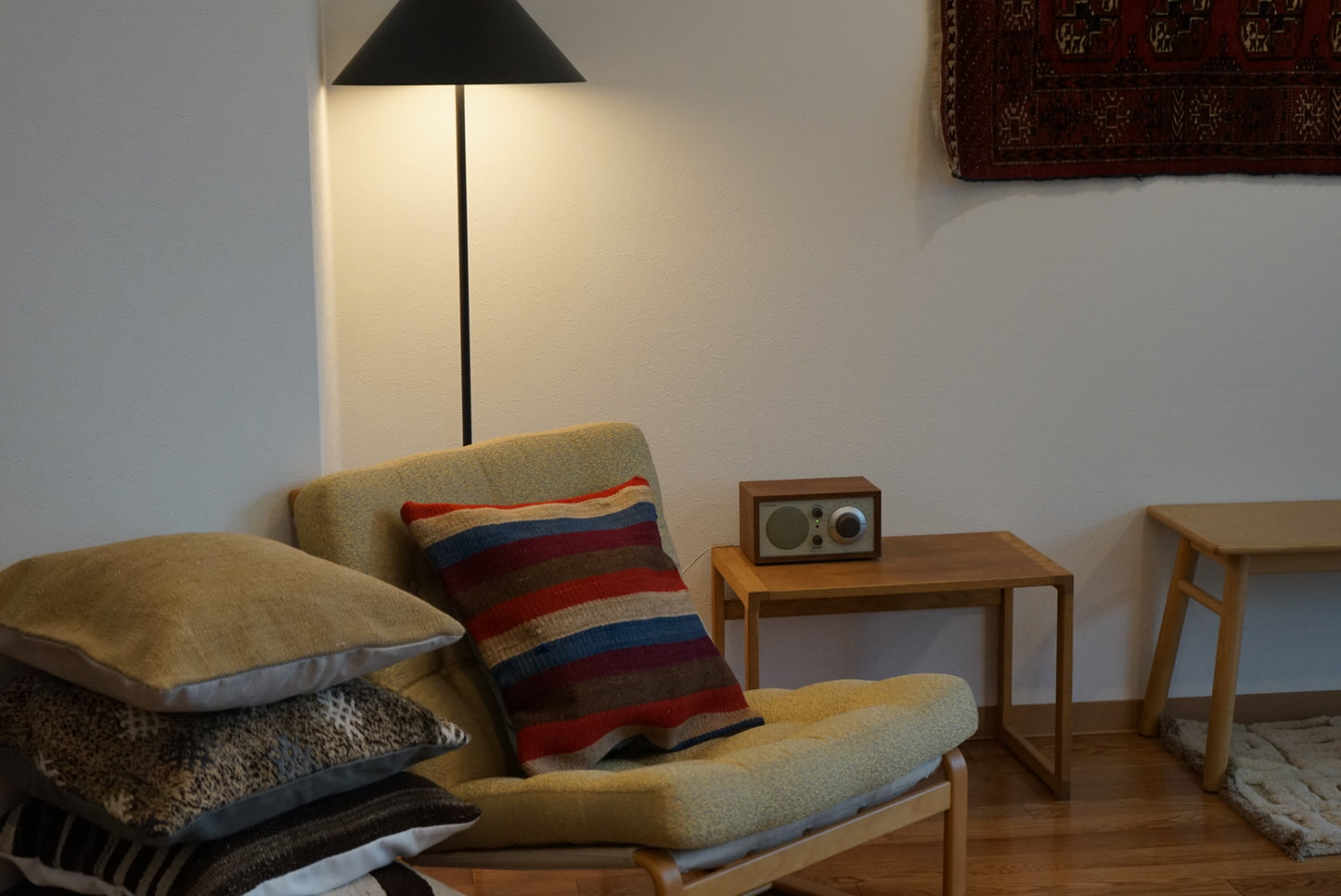 Türkiye Old Kilim Cushion Cover Mix Color Stripe Design 44 × 45 cm No.TR25566 / 送料無料・羊毛手織りキリム