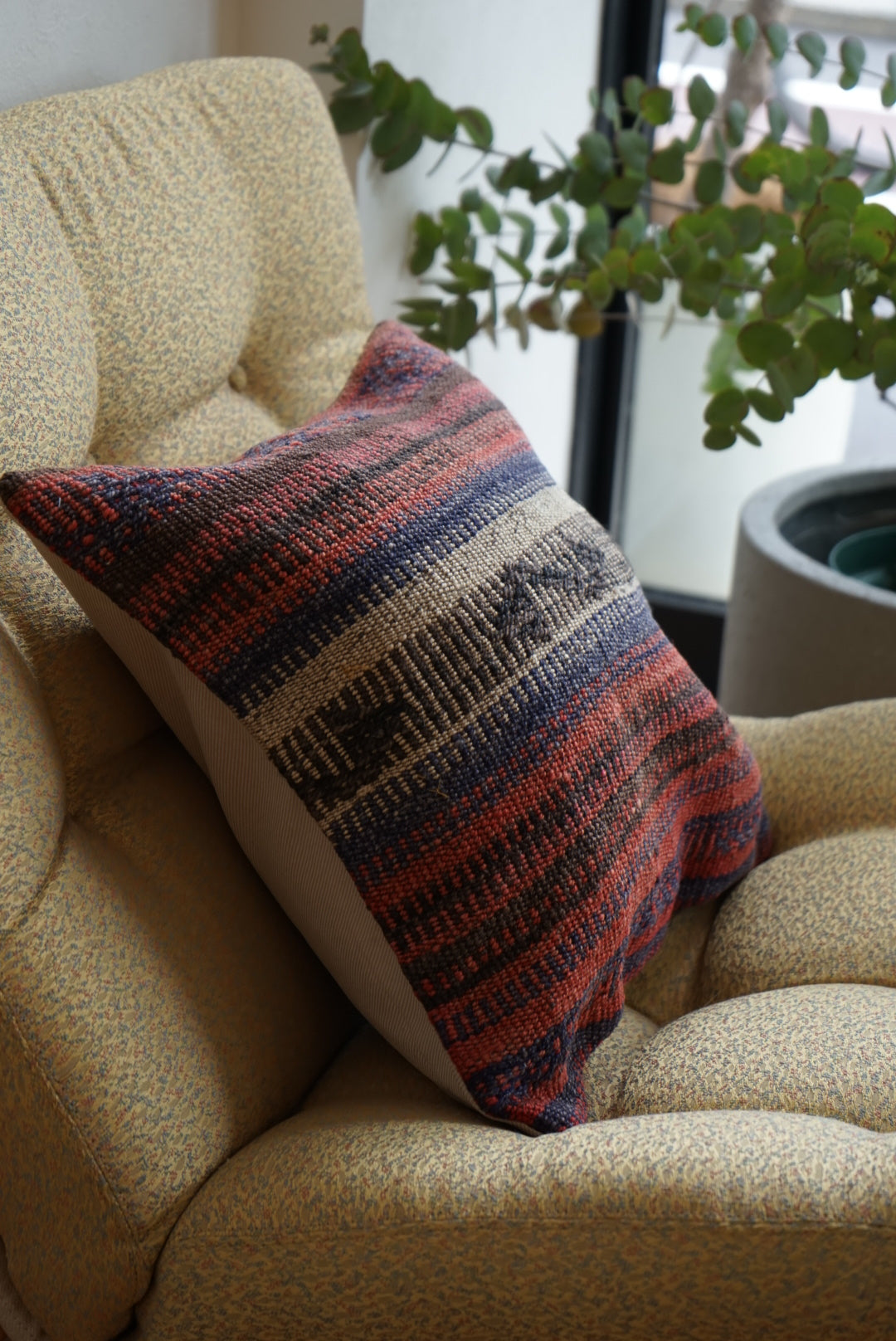 Türkiye Old Kilim Cushion Cover Red , Blue , White Stripe 40 × 40 cm No.TR25445