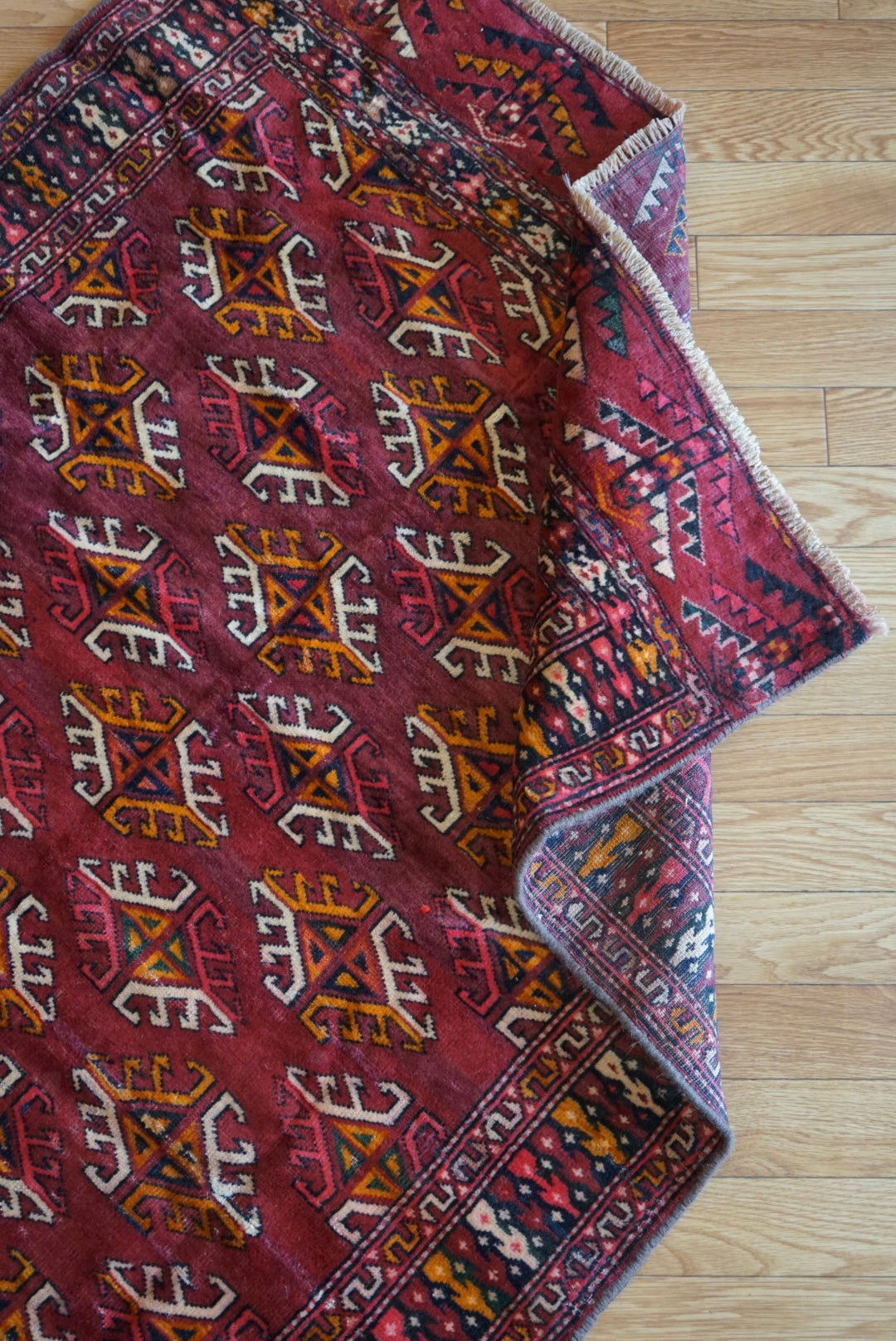 Afghanistan Old Turkmen Yamut Wine Red 1960年代 195 × 112 cm  No.AF2539 / 国内送料無料・羊毛手織り絨毯