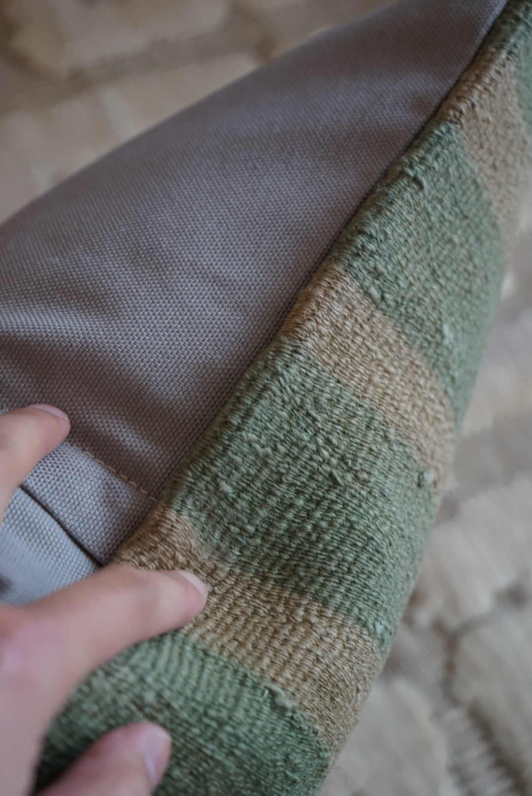 Türkiye Old Kilim Cushion Cover Green , Beige Stripe 40 × 40 cm No.TR25364