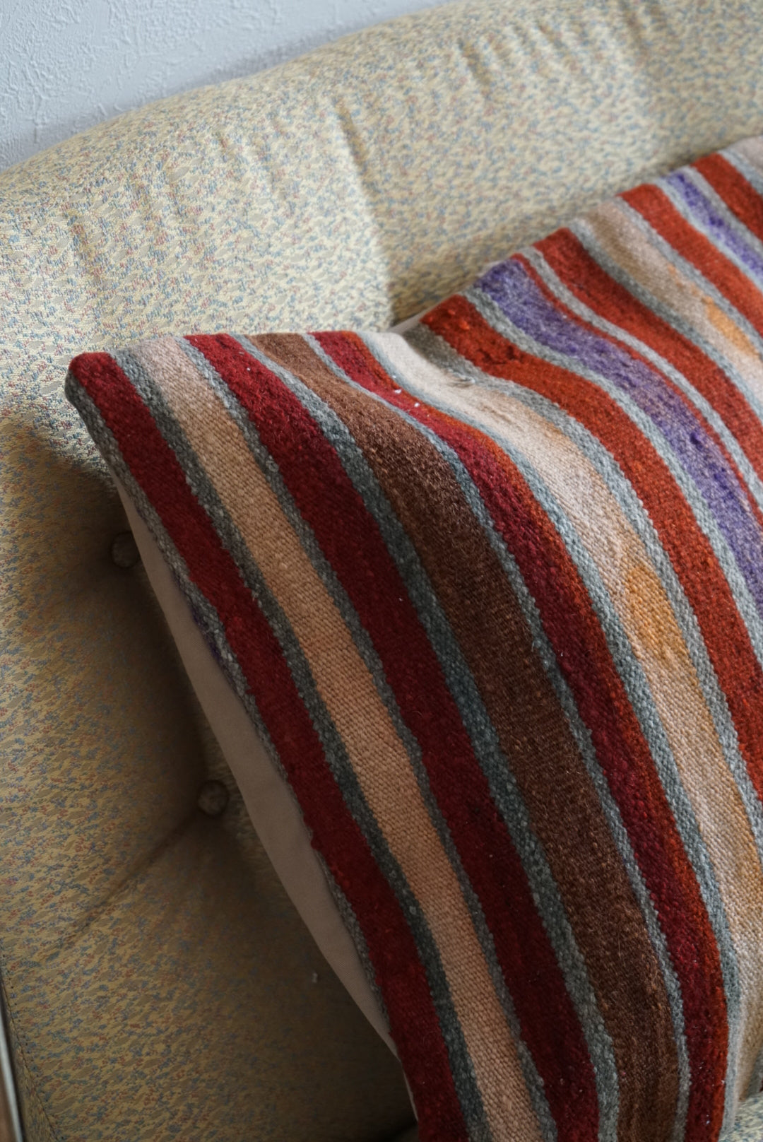Türkiye Old Kilim Cushion Cover Mix Color Stripe Design 45 × 45 cm No.TR25535 / 送料無料・羊毛手織りキリム