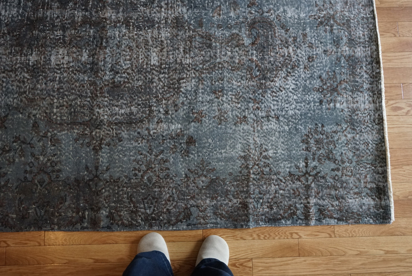 Türkiye Old Isparta Medallion Overdye Blue Glay , Brown 1970年代 250 × 161 cm No.TR25495 / 国内送料無料