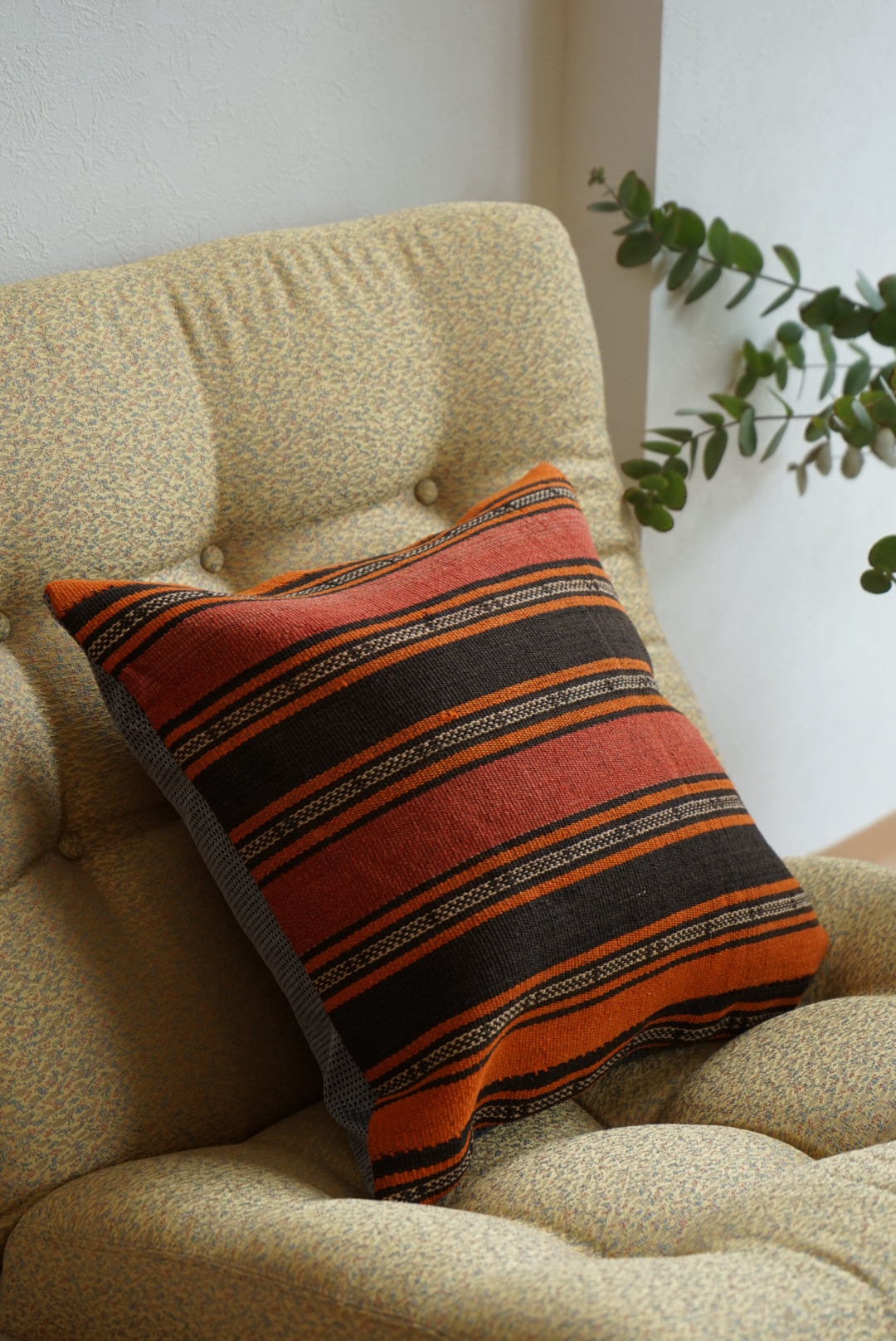 Türkiye Old Kilim Cushion Cover Stripe Red , Orange , Black 40 × 40 cm No.TR25440