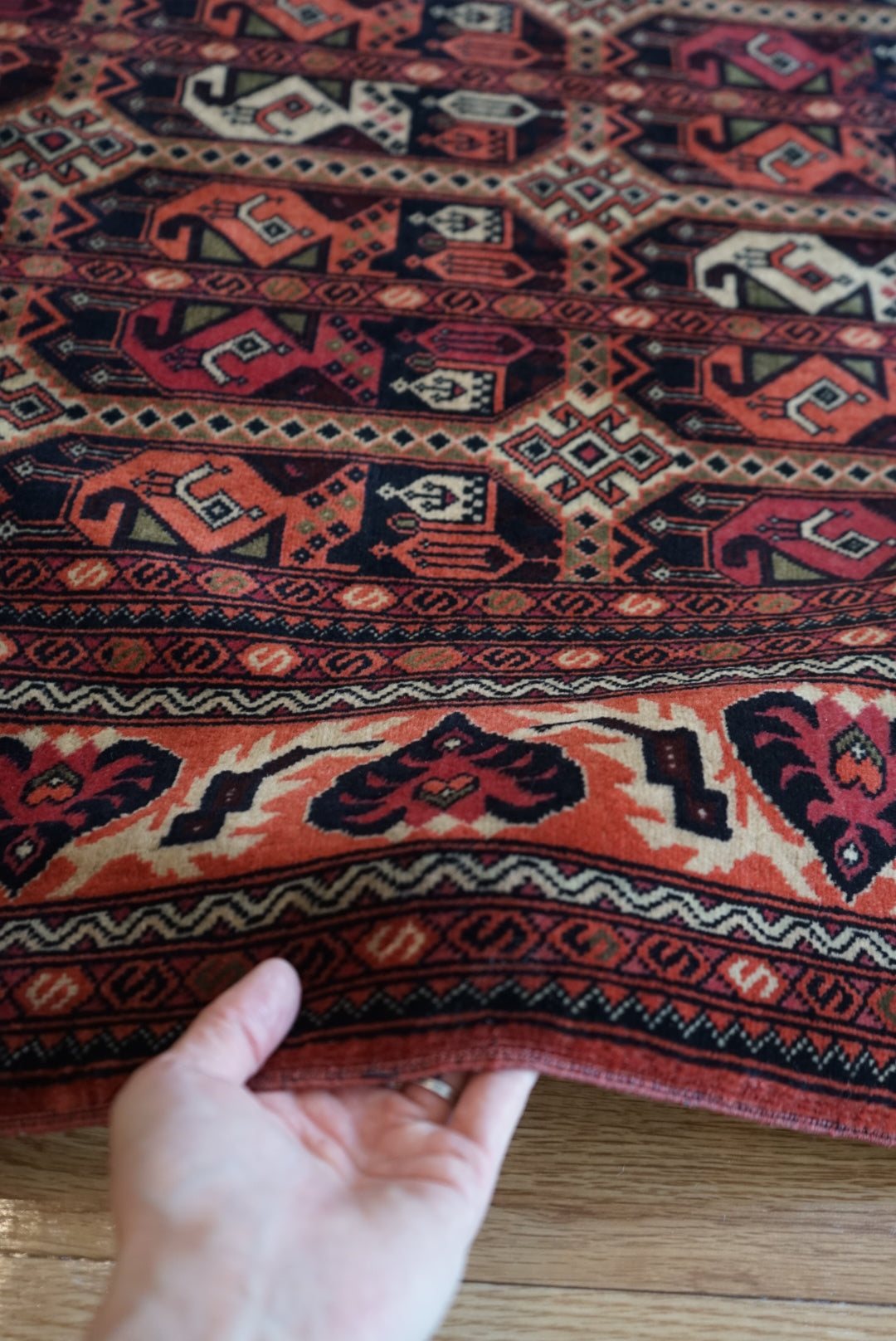 Afghanistan Vintage Turkmen Black , Rose Finequality 1990年代 192 × 151 cm No.AF2522
