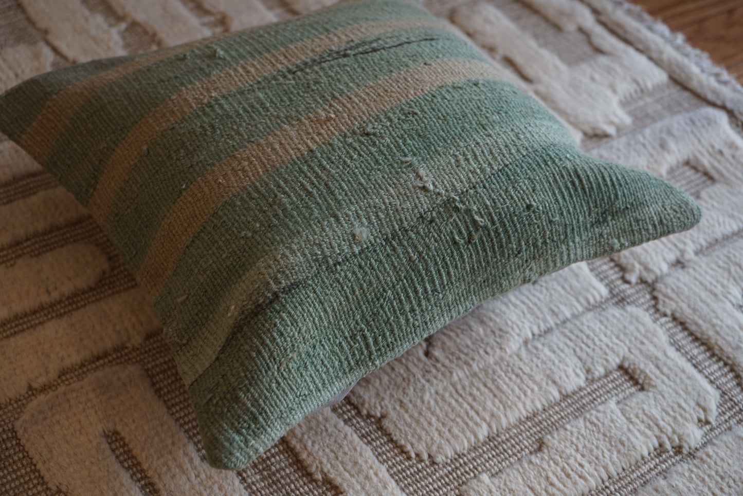 Türkiye Old Kilim Cushion Cover Green , Beige Stripe 40 × 40 cm No.TR25364