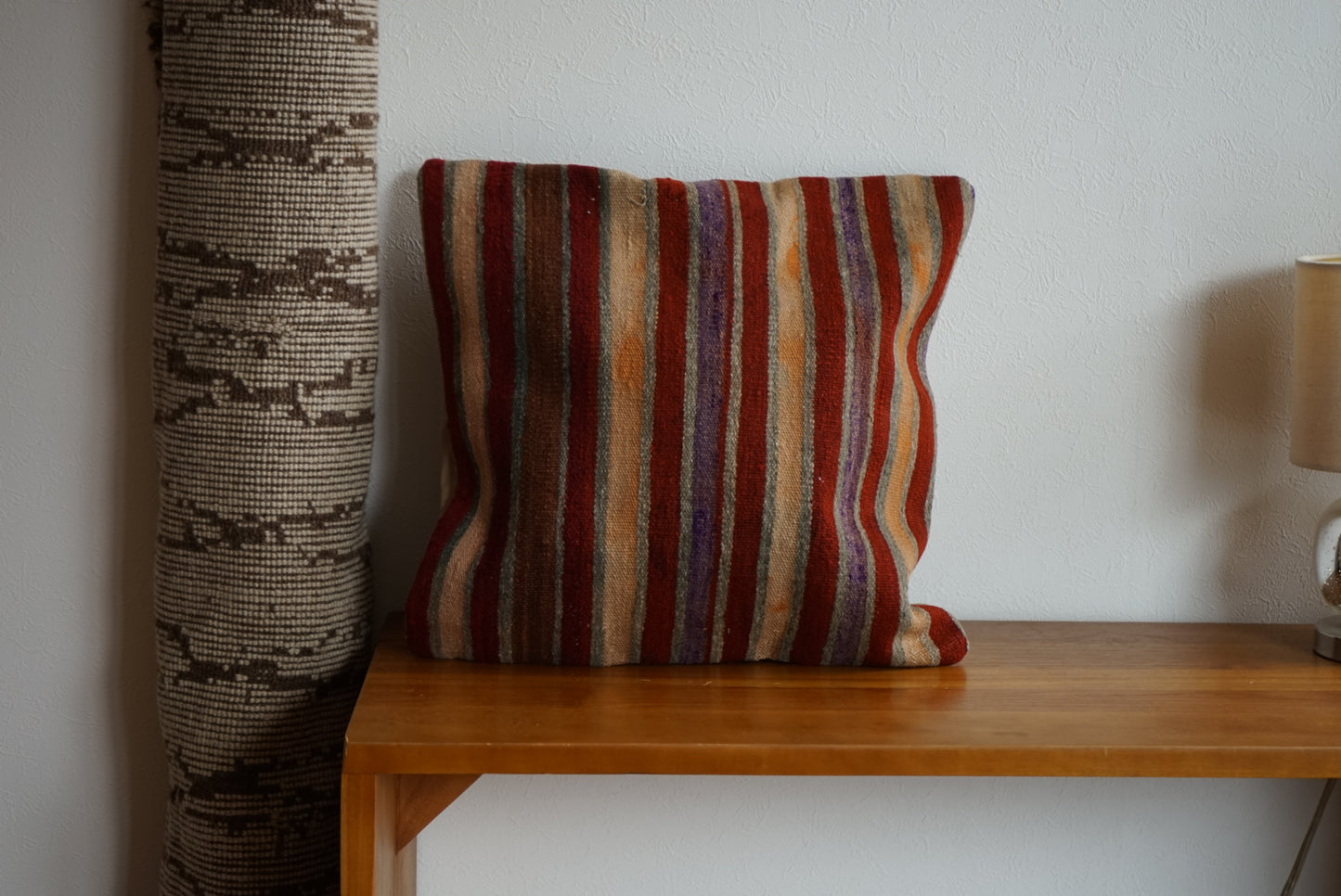 Türkiye Old Kilim Cushion Cover Mix Color Stripe Design 45 × 45 cm No.TR25535 / 送料無料・羊毛手織りキリム
