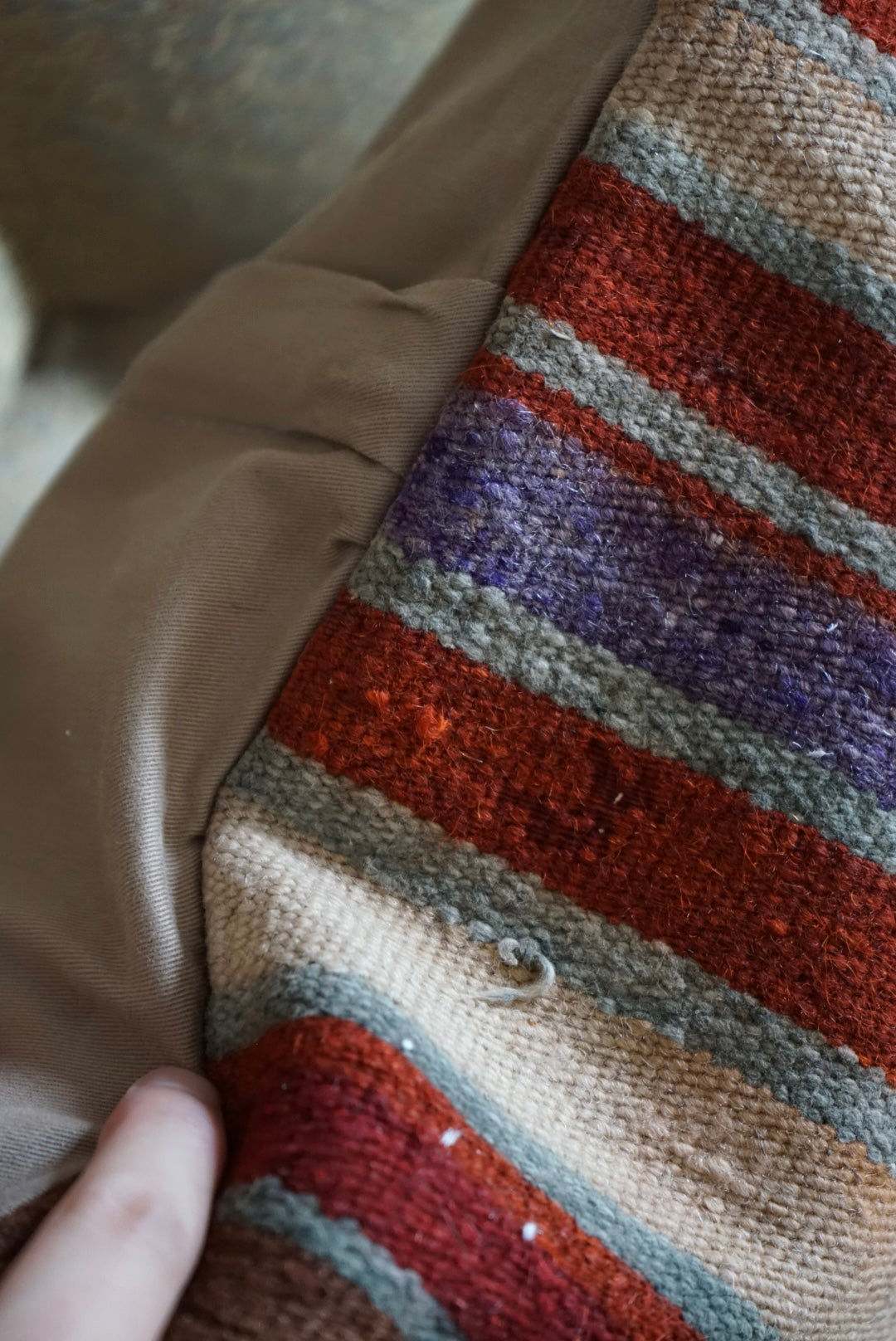 Türkiye Old Kilim Cushion Cover Mix Color Stripe Design 45 × 45 cm No.TR25535 / 送料無料・羊毛手織りキリム