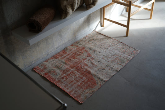 TURKEY VINTAGE SMALL RUG RED FLORAL 97 × 69 cm No.TR25183