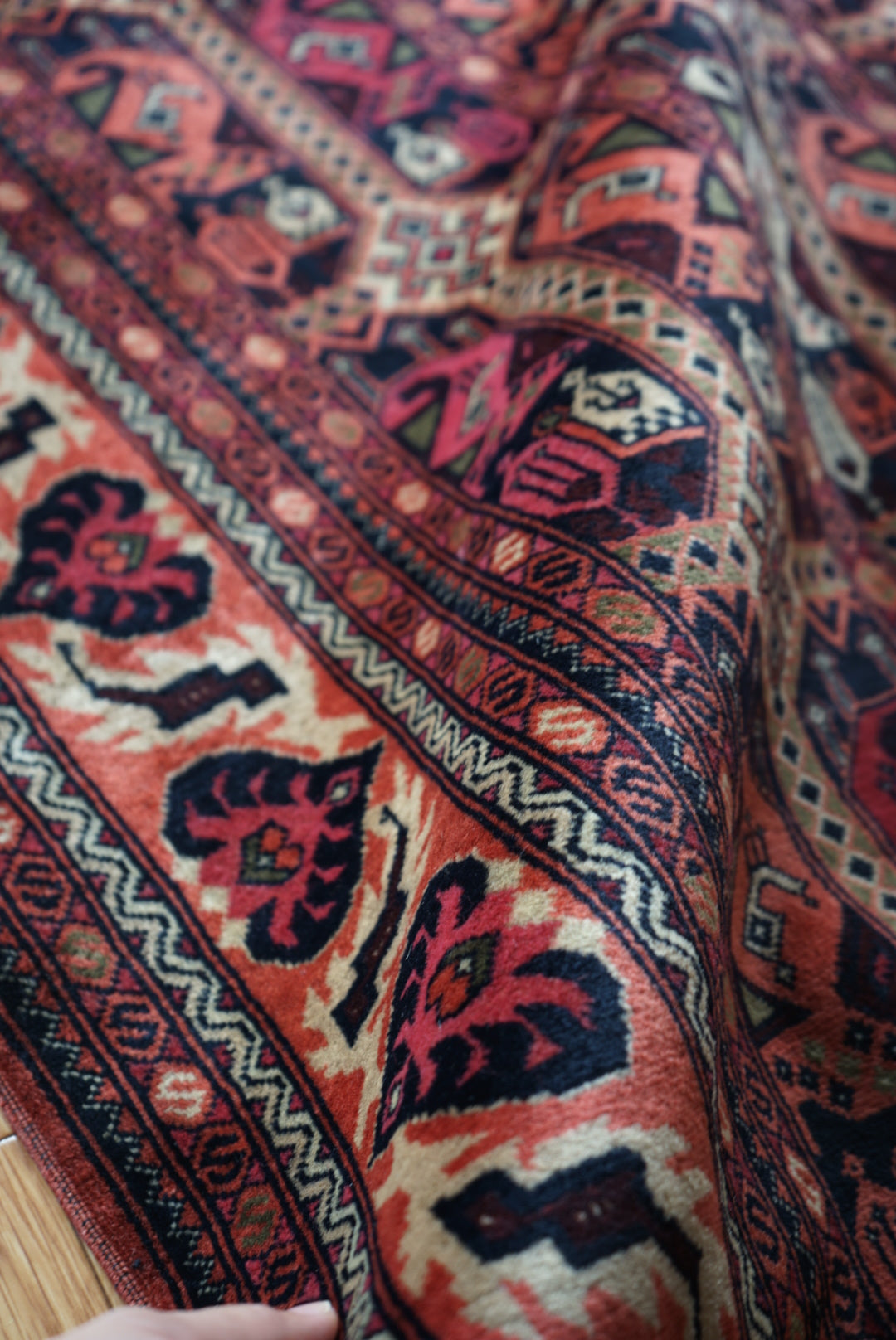 Afghanistan Vintage Turkmen Black , Rose Finequality 1990年代 192 × 151 cm No.AF2522