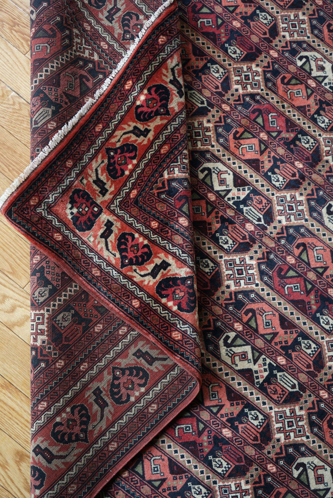 Afghanistan Vintage Turkmen Black , Rose Finequality 1990年代 192 × 151 cm No.AF2522
