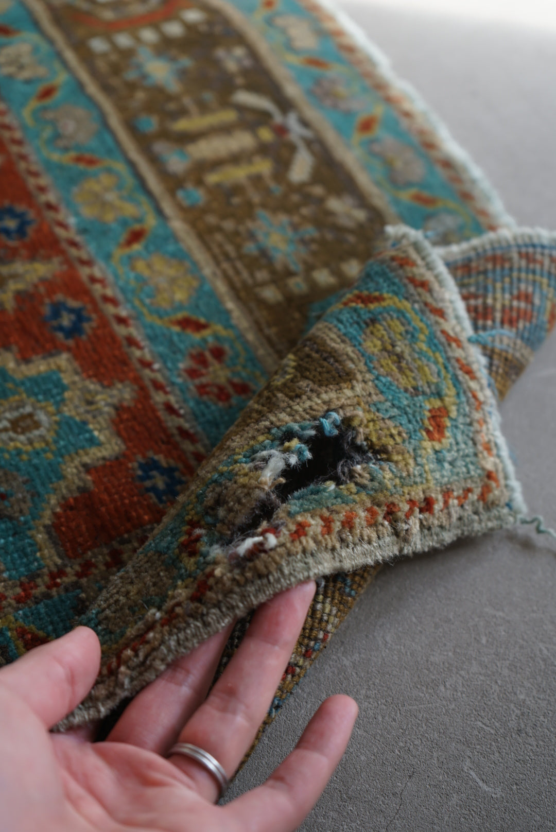Türkiye Old Oushak Shabby Turquoise Medallion 162 × 109 cm No.TR25333