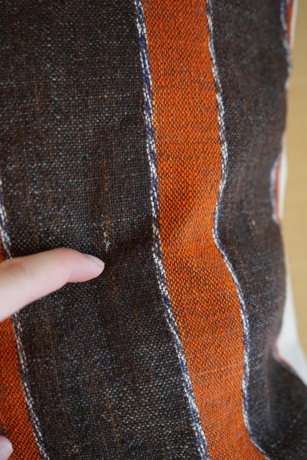 Türkiye Old Kilim Cushion Cover Brown , Orange Stripe Design 51 × 49 cm No.TR25568 / 送料無料・羊毛手織りキリム